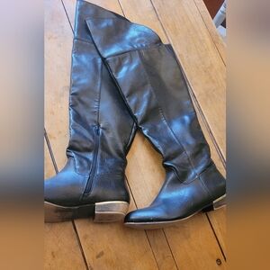 Classic Black Faux Leather Knee-High Boots